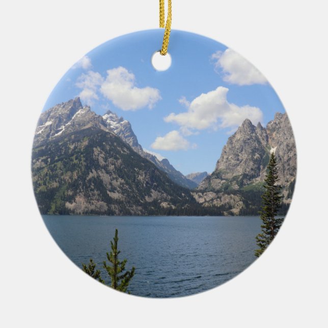 Grand Teton Mountains and Jenny Lake Ceramic Tree Decoration (Front)