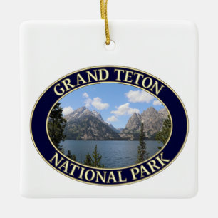 Grand Teton Mountains and Jenny Lake, Wyoming Ceramic Ornament