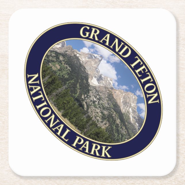 Grand Teton Mountains at Grand Teton National Prk Square Paper Coaster (Front)