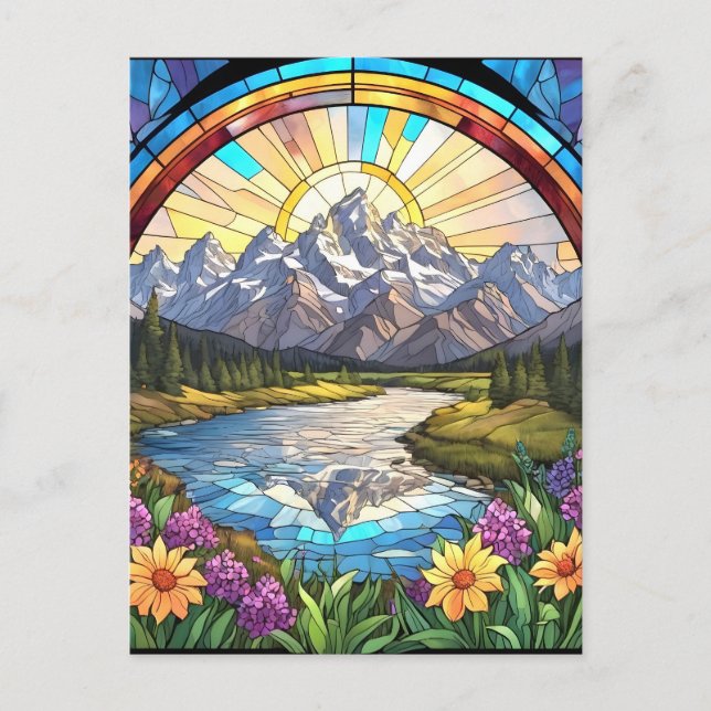 Grand Teton Mountains Faux Stained Glass Mountain Postcard (Front)