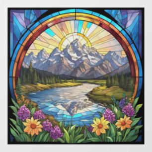 Grand Teton Mountains Faux Stained Glass Mountain Window Cling