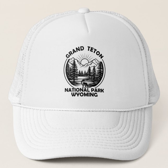 Grand Teton mountains National Park Wyoming Trucker Hat (Front)