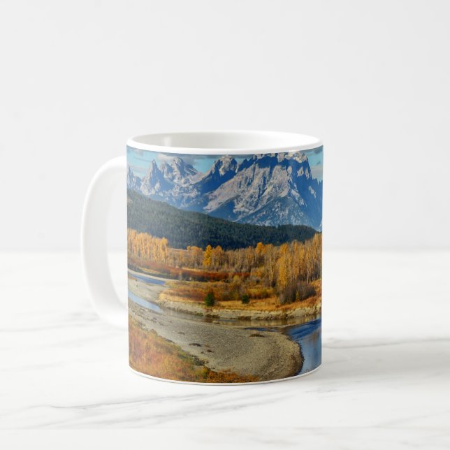 Grand Teton Mountains River View in Autumn Coffee Mug (Front Left)