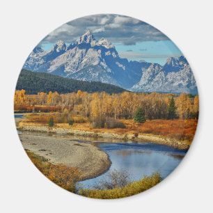 Grand Teton Mountains River View in Autumn Magnet