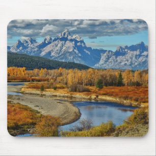 Grand Teton Mountains River View in Autumn Mouse Mat