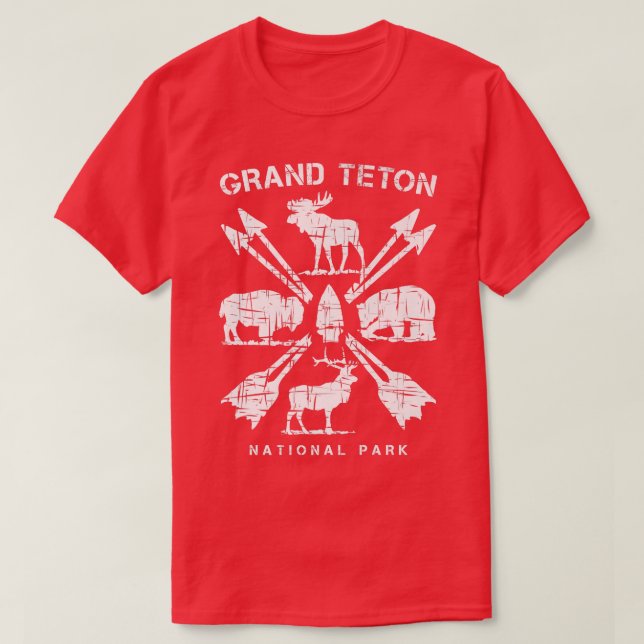 Grand Teton National Park and Moose Bear Buffalo E T-Shirt (Design Front)