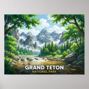 Grand Teton National Park    Anime Landscape Poster