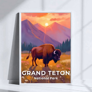 Grand Teton National Park   Bison Wyoming Travel Poster