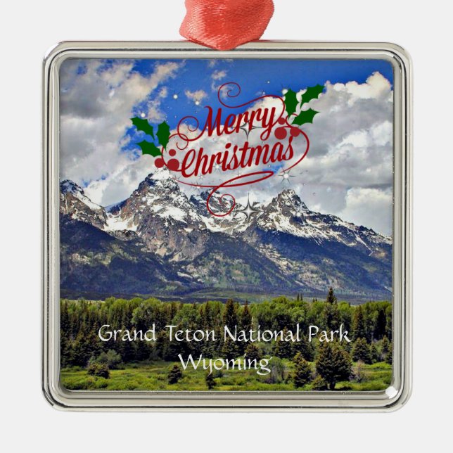 Grand Teton National Park Christmas Greetings Metal Tree Decoration (Front)