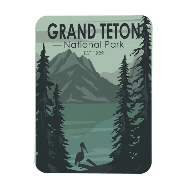 Grand Teton National Park Crane Vintage Magnet (Vertical)