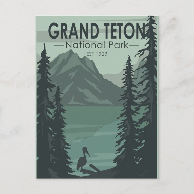 Grand Teton National Park Crane Vintage Postcard (Front)