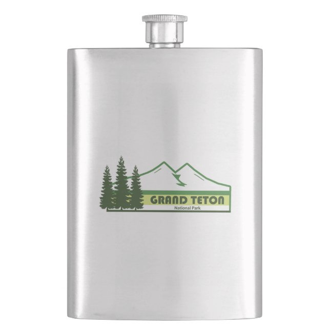 Grand Teton National Park Green Stripes Hip Flask (Front)