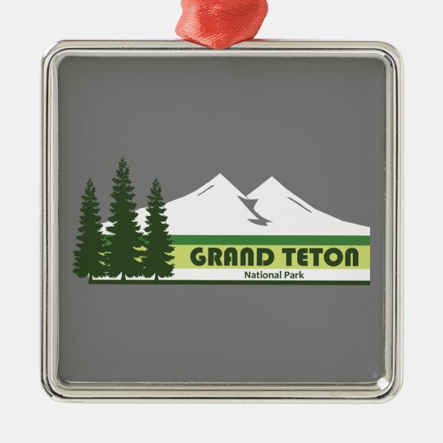 Grand Teton National Park Green Stripes Metal Tree Decoration (Front)