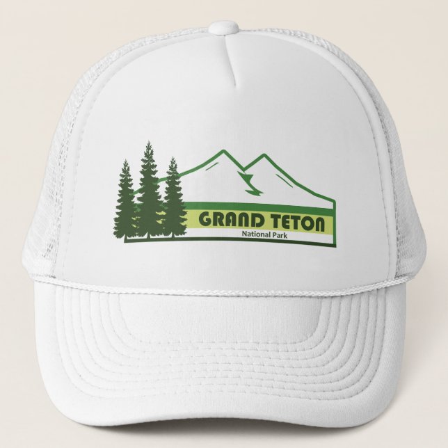 Grand Teton National Park Green Stripes Trucker Hat (Front)