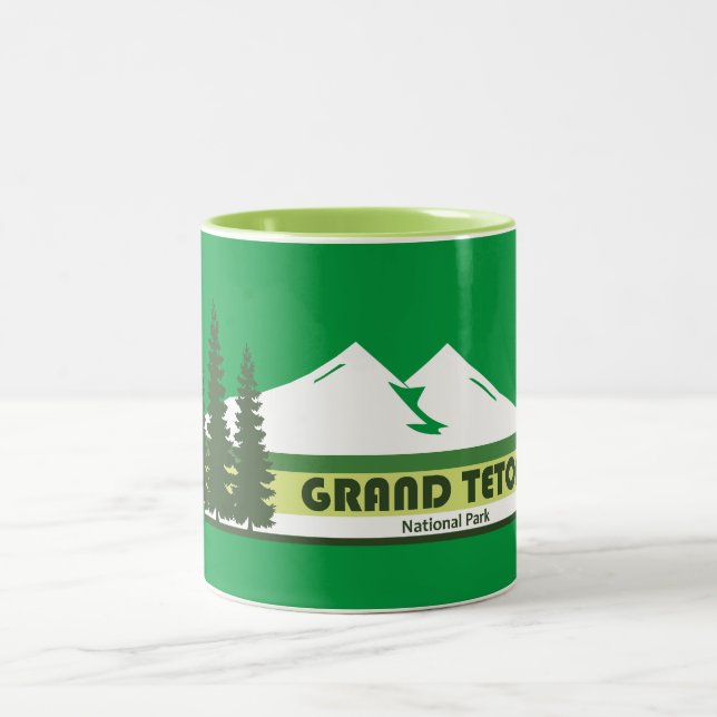 Grand Teton National Park Green Stripes Two-Tone Coffee Mug (Center)