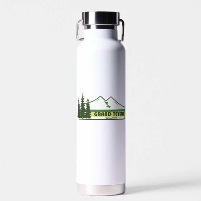 Grand Teton National Park Green Stripes Water Bottle (Front)