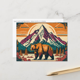 Grand Teton National Park Grizzly Retro Painting Postcard