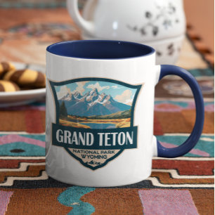 Grand Teton National Park Illustration Retro Mug
