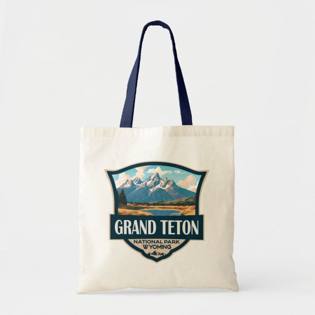 Grand Teton National Park Illustration Retro Tote Bag (Front)