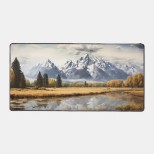 Grand Teton National Park Illustration Vintage Art Desk Mat