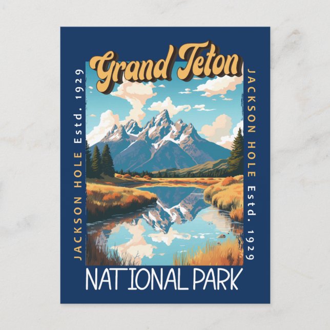 Grand Teton National Park Jackson Hole Distressed Postcard (Front)