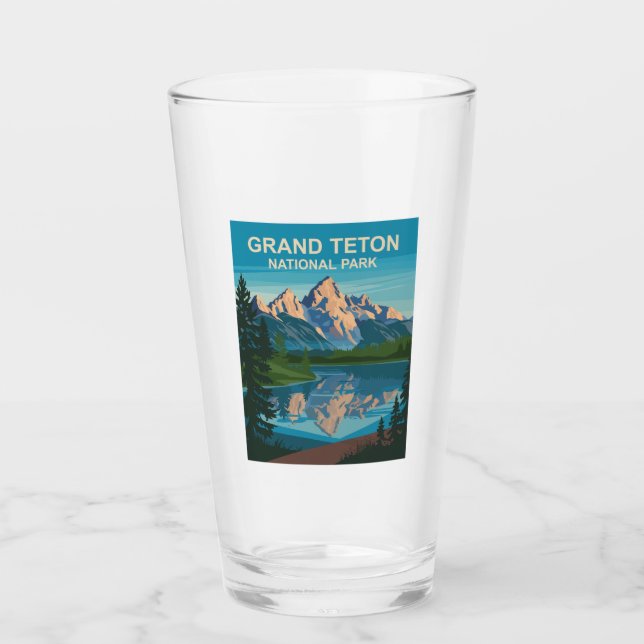 Grand Teton National Park Landscape Travel Art Glass (Front)