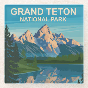 Grand Teton National Park Landscape Travel Art Glass Coaster
