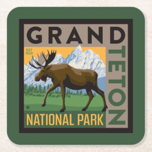 Grand Teton National Park Moose Square Paper Coaster
