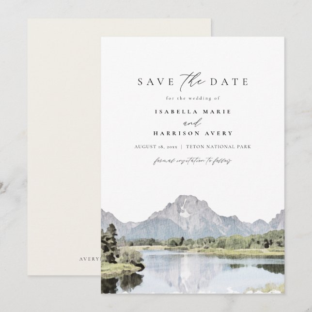 GRAND TETON National Park Mountain Save the Date Invitation (Front/Back)
