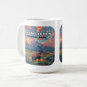 Grand Teton National Park Mountains Bison Wyoming Coffee Mug
