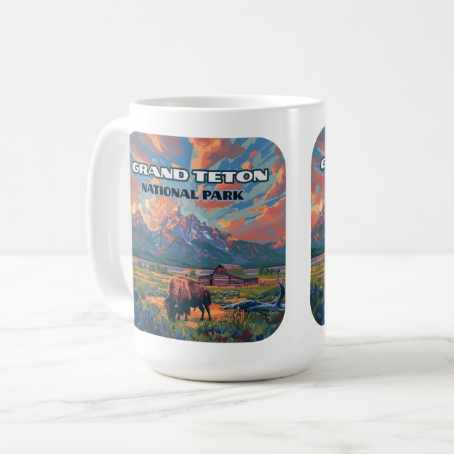 Grand Teton National Park Mountains Bison Wyoming Coffee Mug (Front Left)