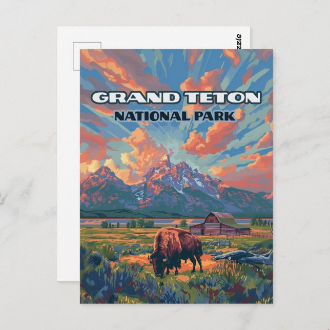 Grand Teton National Park Mountains Bison Wyoming Postcard (Front/Back)