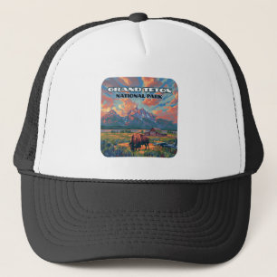 Grand Teton National Park Mountains Bison Wyoming Trucker Hat