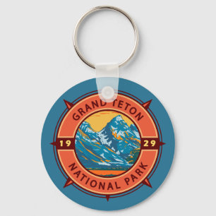 Grand Teton National Park Retro Compass Emblem Key Ring