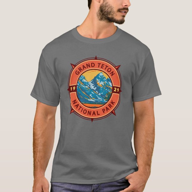 Grand Teton National Park Retro Compass Emblem T-Shirt (Front)