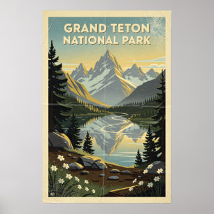 Grand Teton National Park Retro Poster