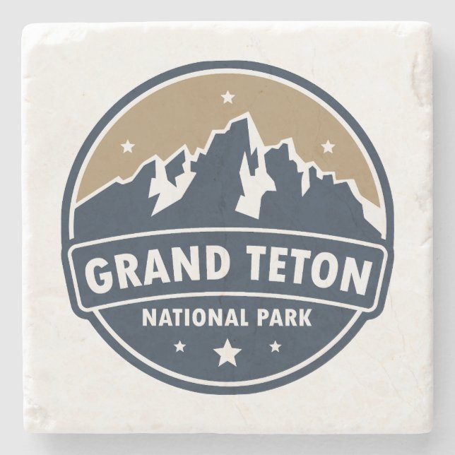 Grand Teton National Park Round Emblem Stone Coaster (Front)