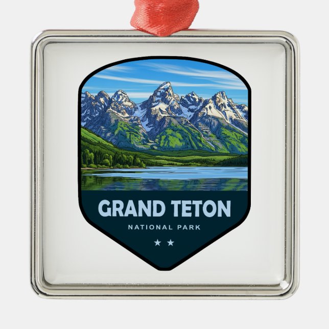 Grand Teton National Park Shield Metal Tree Decoration (Front)