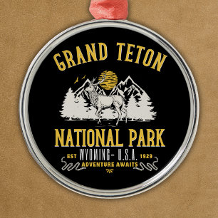 Grand Teton National Park Vintage Landscape Metal Tree Decoration