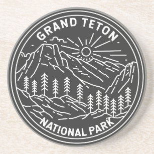 Grand Teton National Park Vintage Monoline   Coaster