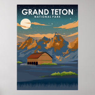 Grand Teton National Park Vintage Travel Poster