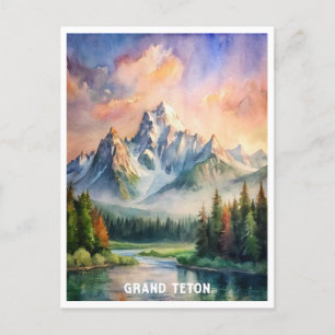 Grand Teton National Park Watercolor Painting Postcard