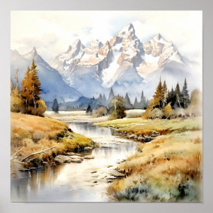 Grand Teton National Park Watercolor Poster