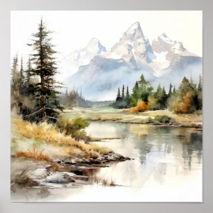Grand Teton National Park Watercolor Poster