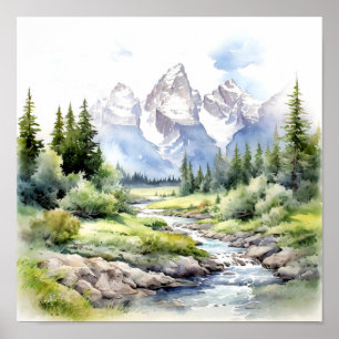 Grand Teton National Park Watercolor Poster