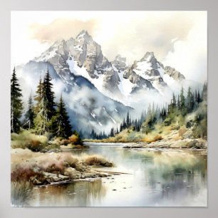 Grand Teton National Park Watercolor Poster