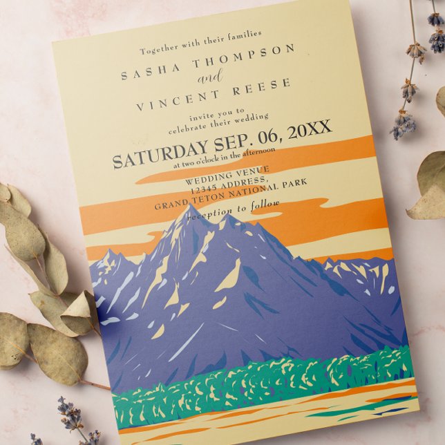 Grand Teton National Park Wedding Invitation Retro (Creator Uploaded)