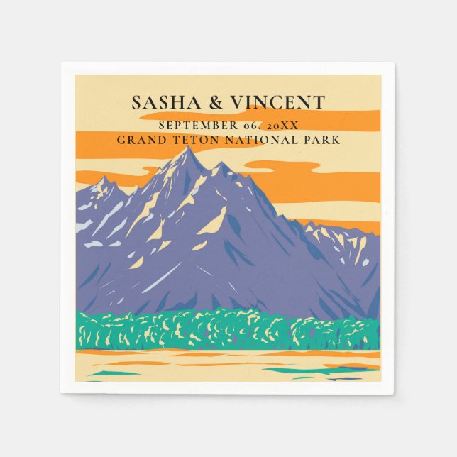 Grand Teton National Park Wedding Retro Napkin (Front)