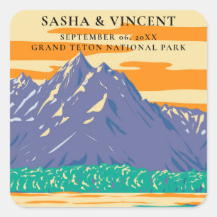 Grand Teton National Park Wedding Retro Square Sticker