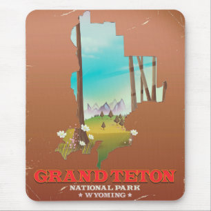 Grand Teton National Park Wyoming Map Mouse Mat